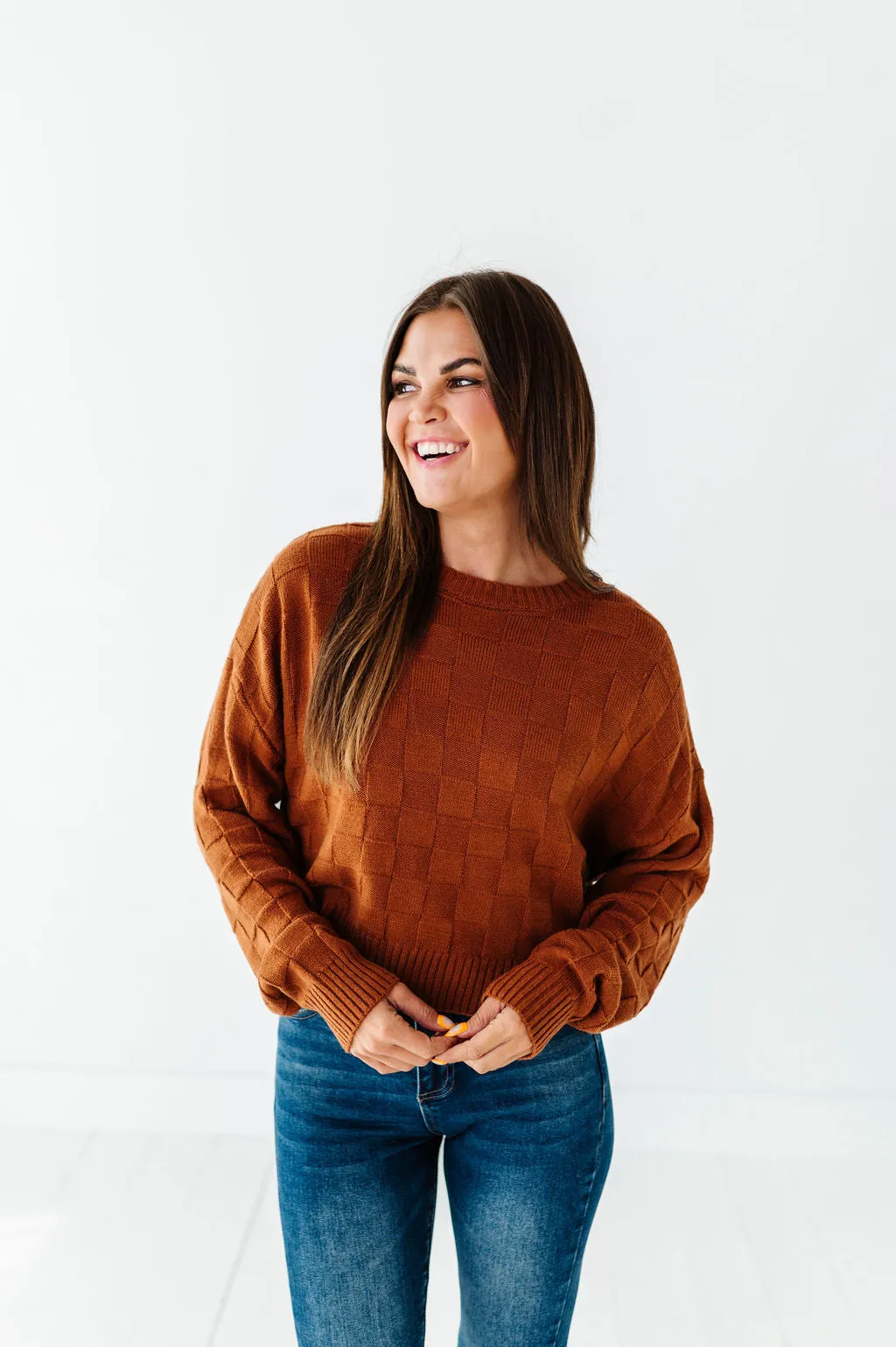 Natalee Checkered Sweater in Chocolate