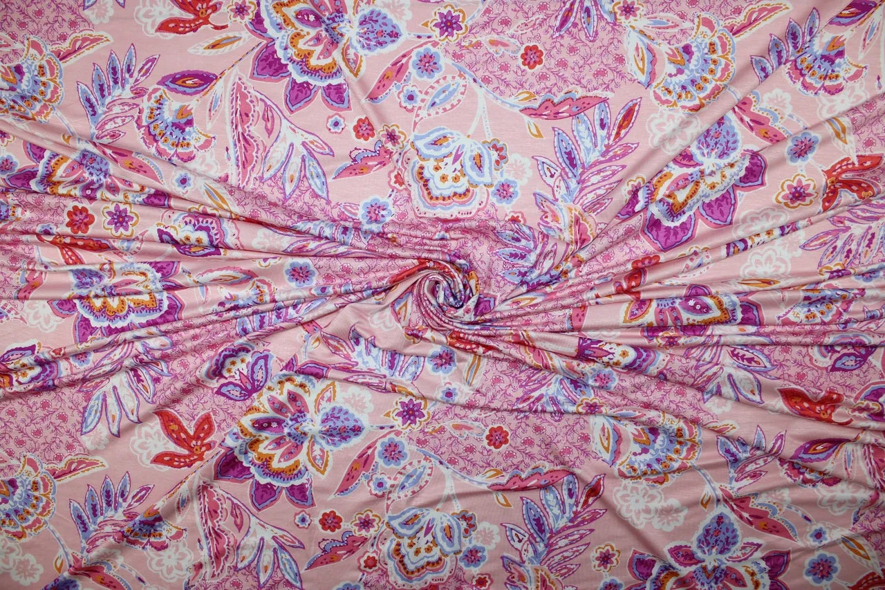 Paisley/Floral Extra Wide Rayon Jersey - Pink Tones