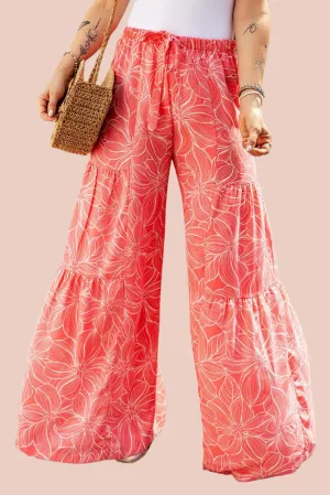 Pink Bohemian Floral Print Wide Leg Pants