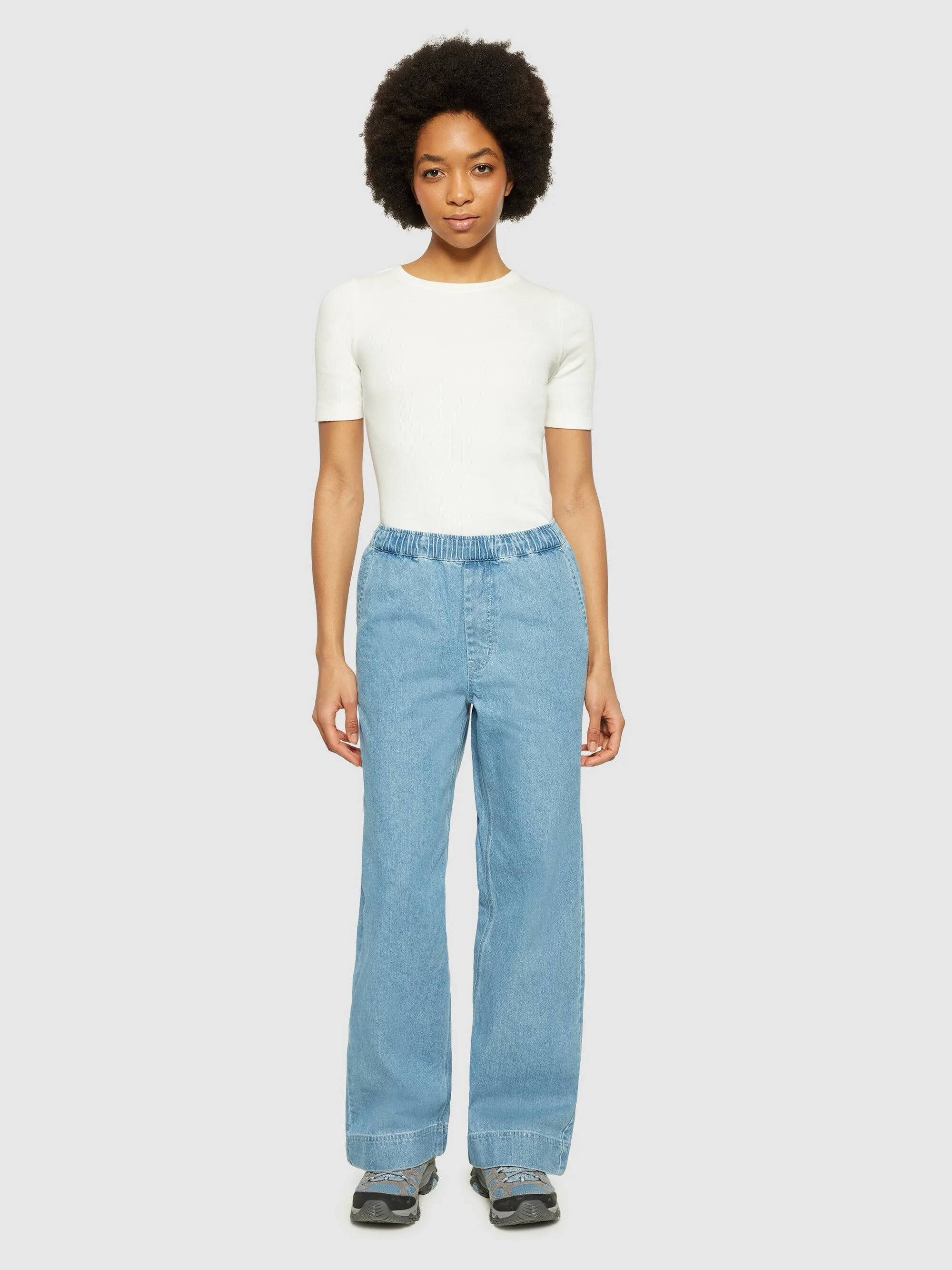 POSEY wide mid-rise elastic waistband denim pant - GOTS/Vegan - Light Blue denim