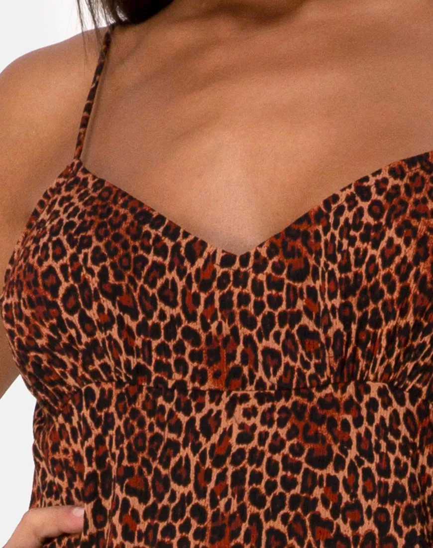 Rinda Maxi Dress in Crinkle Ditsy Leopard Orange