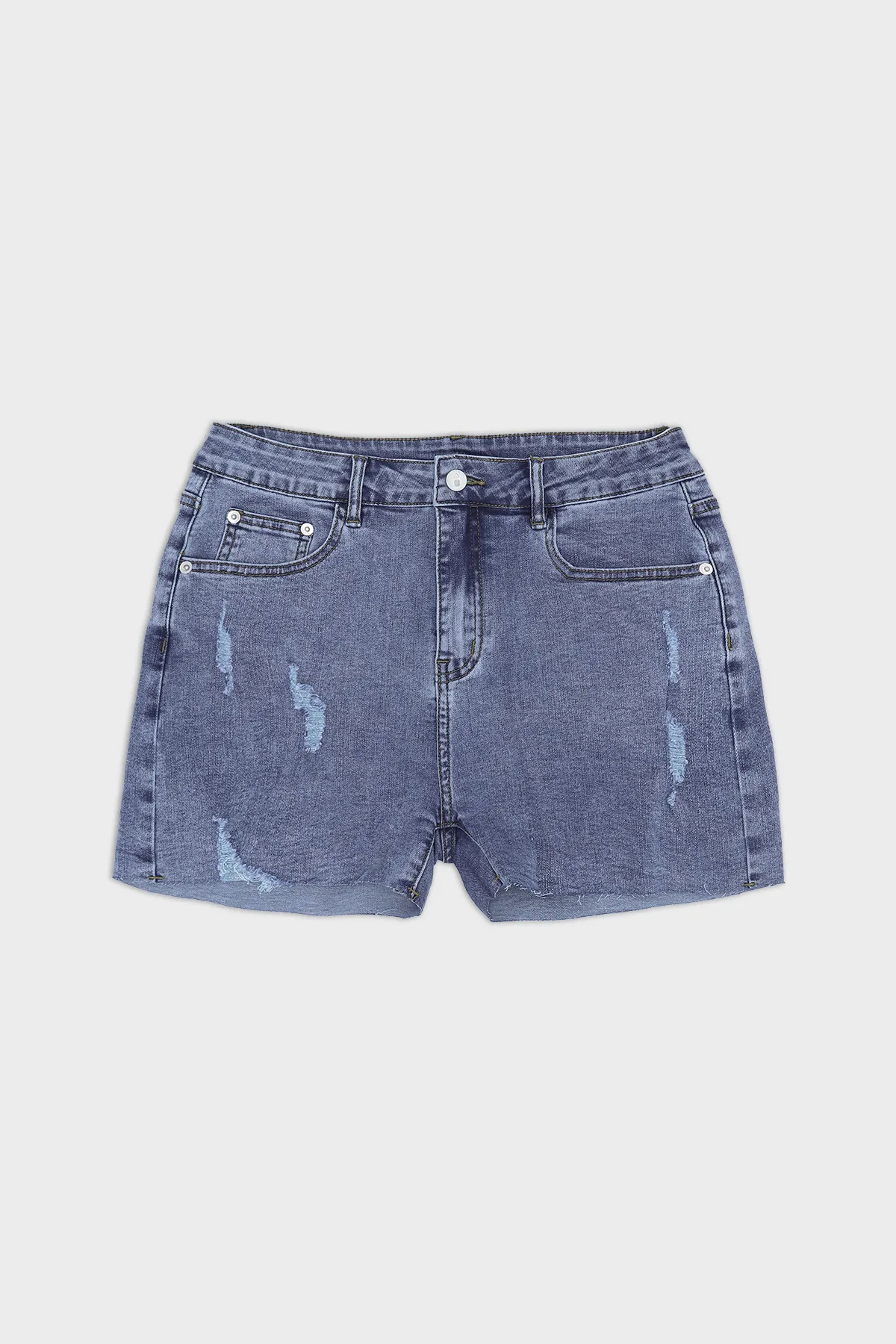 Rockstar Denim Raw Cut Short Shorts - Medium Wash