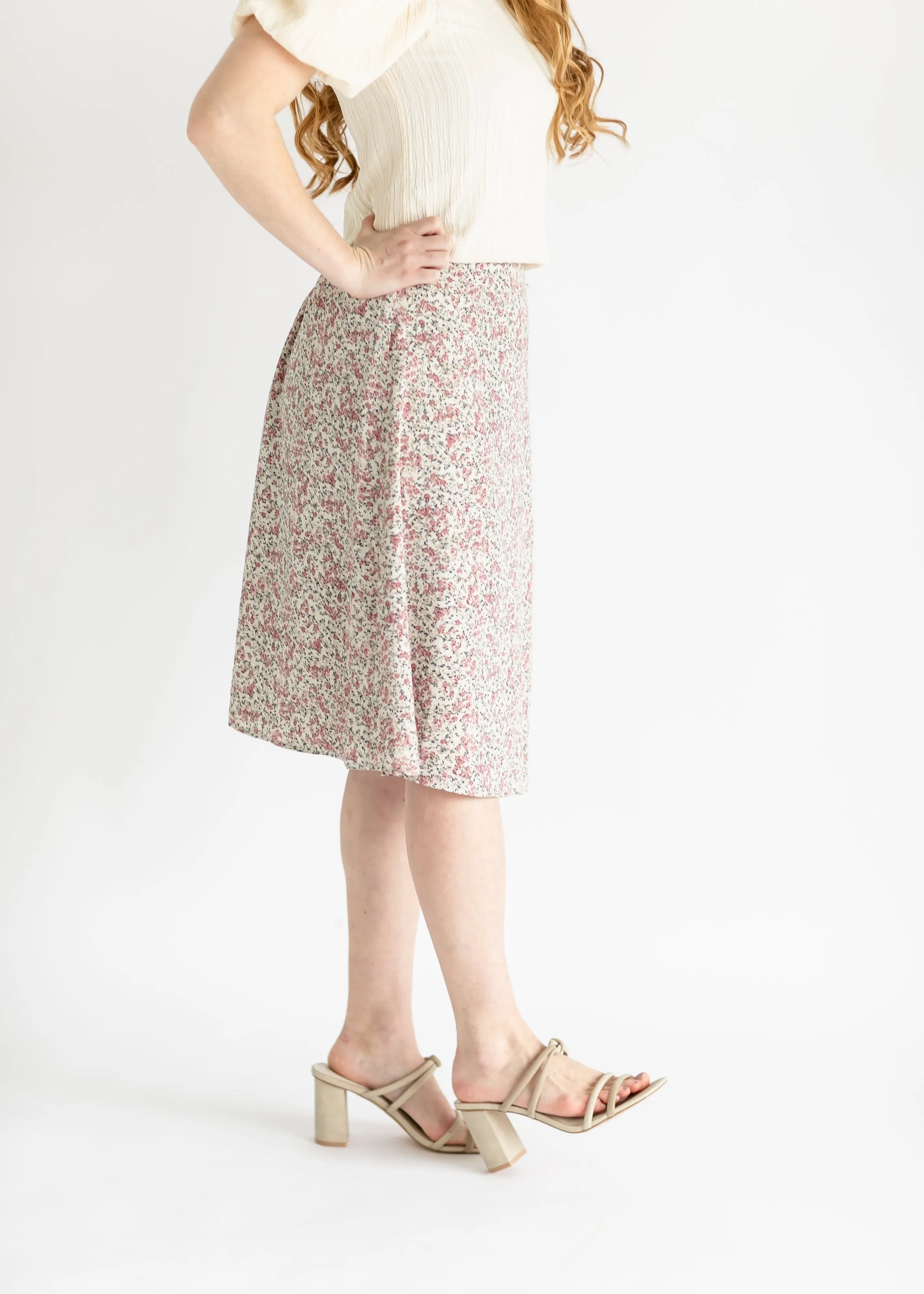 Rose Bud Print Midi Skirt - FINAL SALE