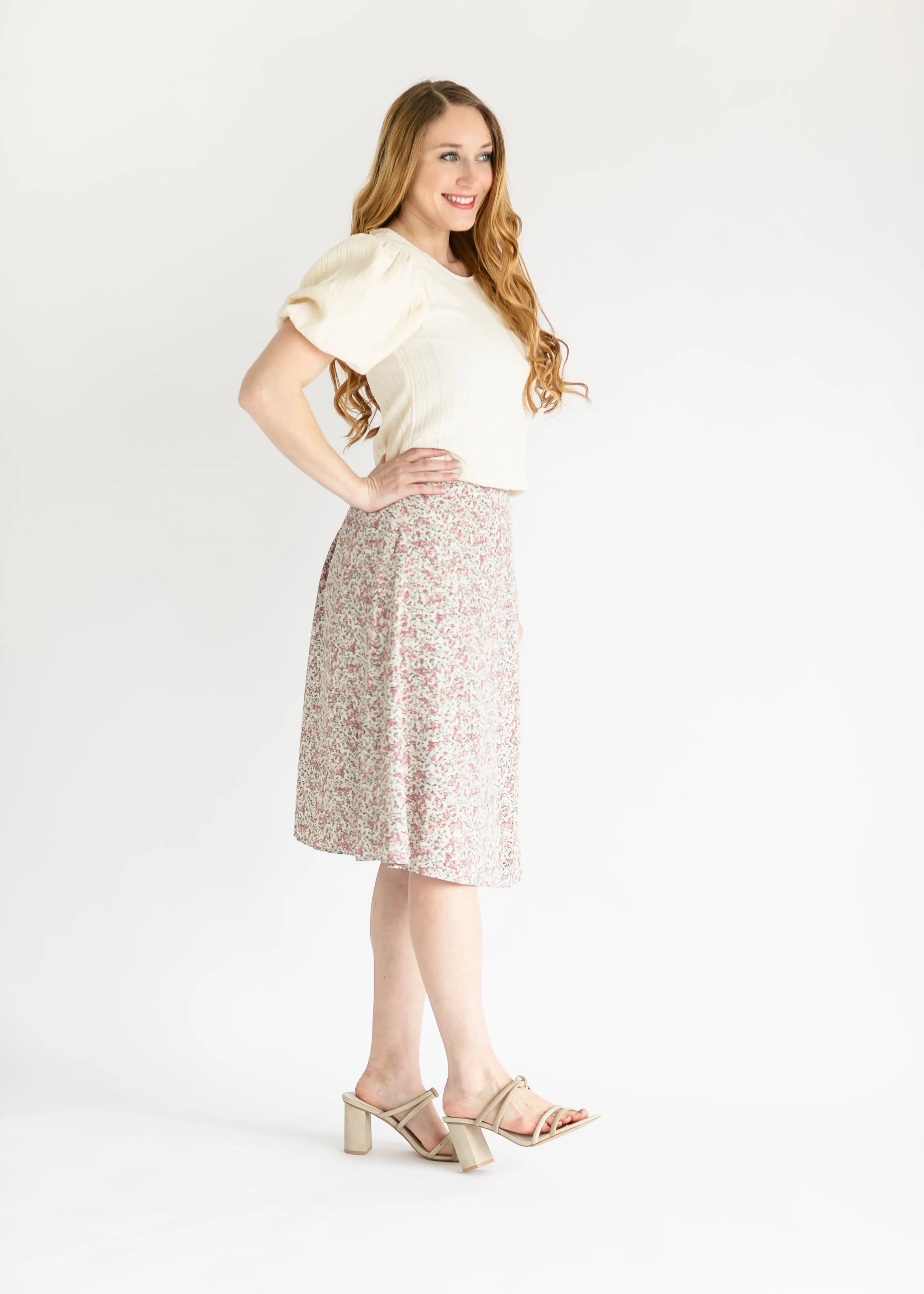 Rose Bud Print Midi Skirt - FINAL SALE