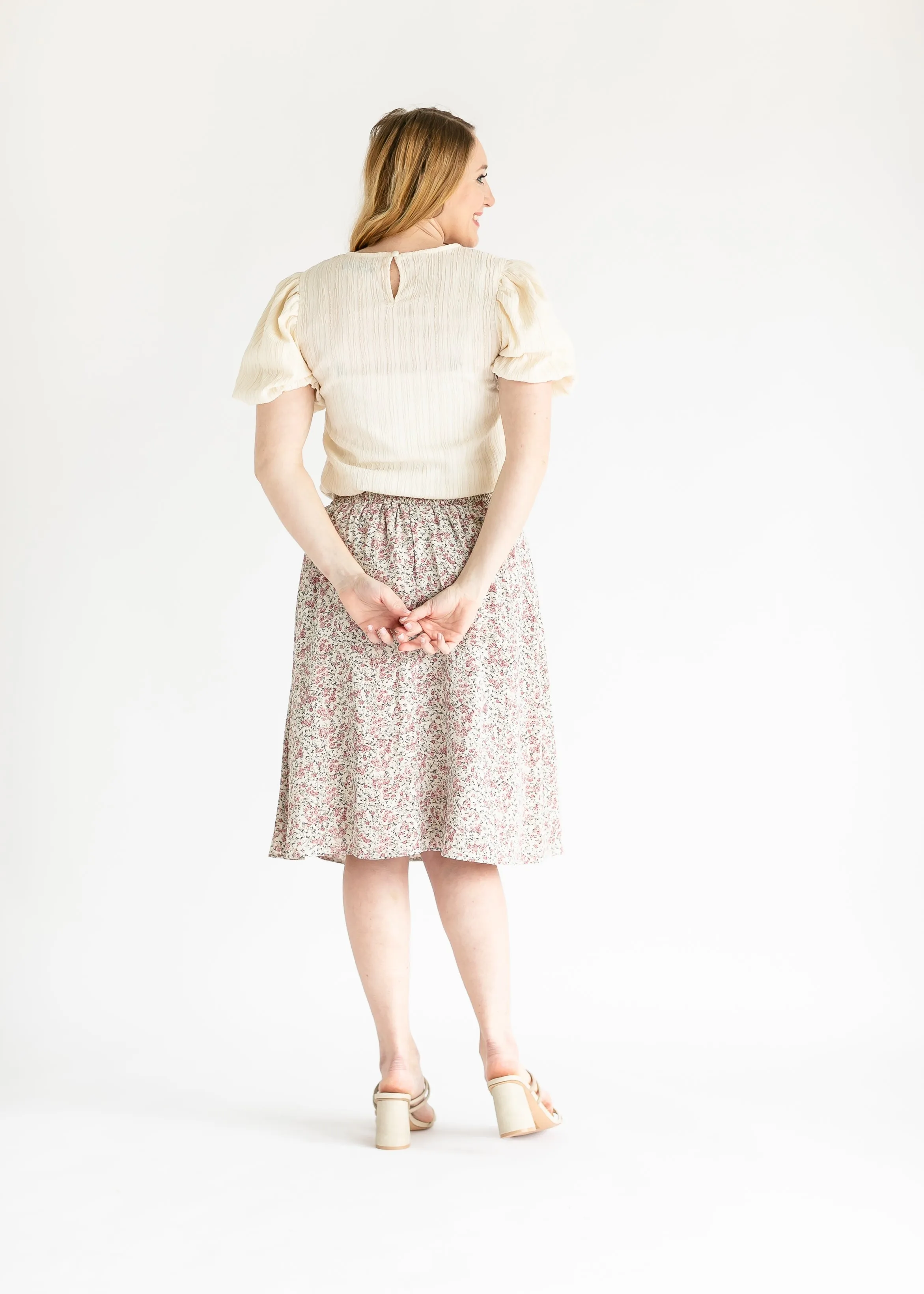 Rose Bud Print Midi Skirt - FINAL SALE