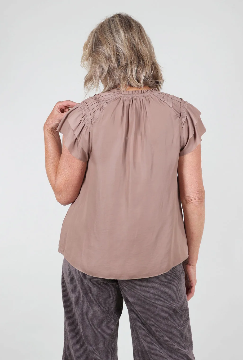 Ruffle Detail S/L Sateen Top, Dusty Orchid