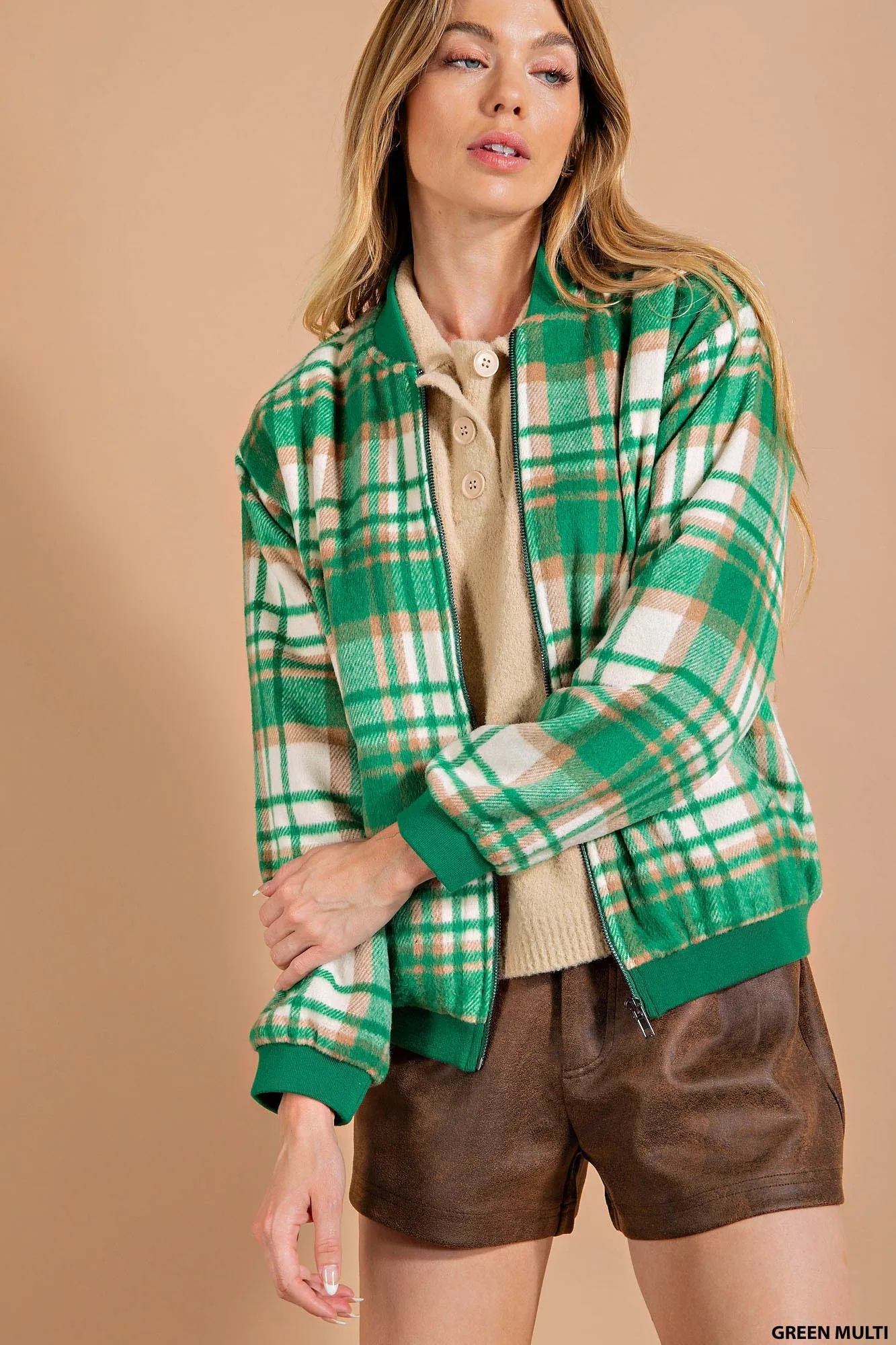 Sassy Lass Plaid Bomber Jacket