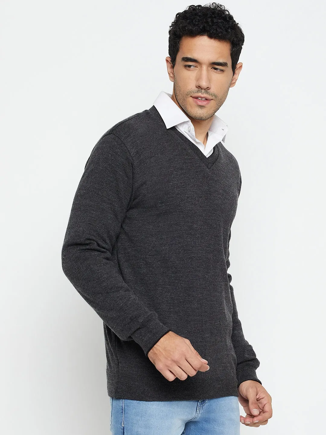 Solid Black and Grey Full Sleeves V Neck Reversible Regular Fit Casual Sweater for Men