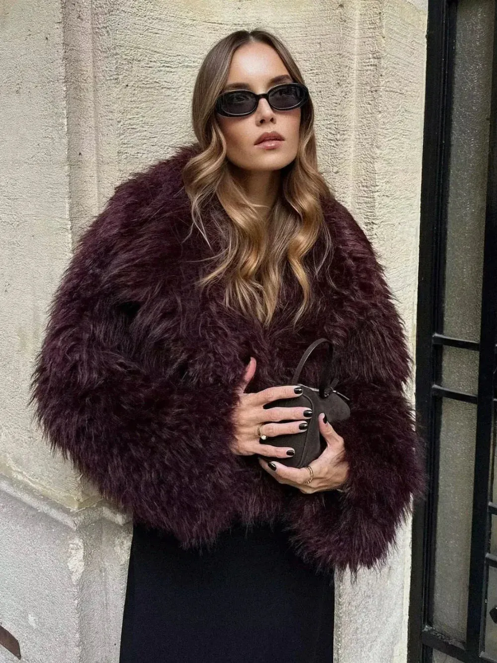 Solid Faux Fur Collar Jacket