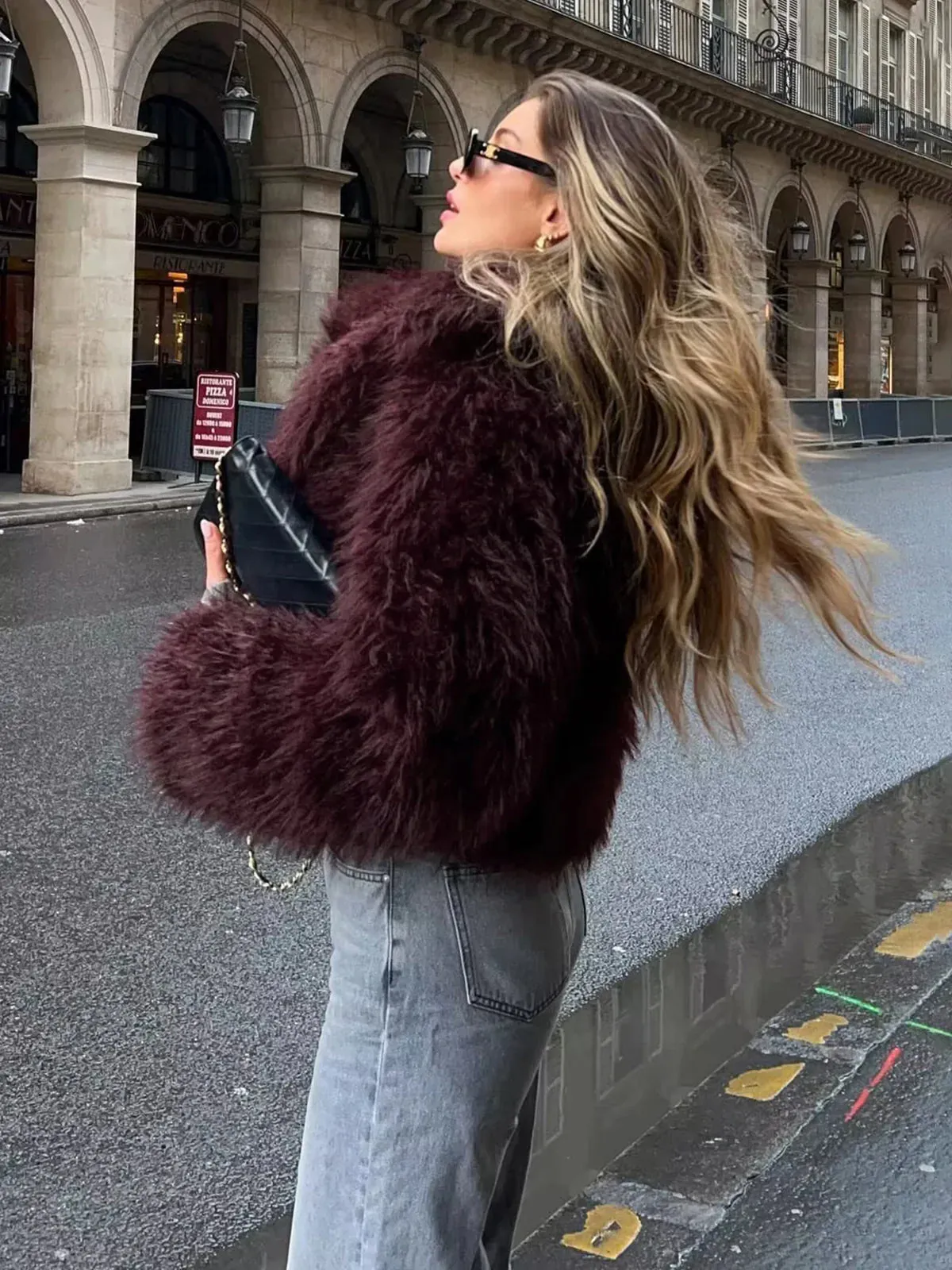 Solid Faux Fur Collar Jacket