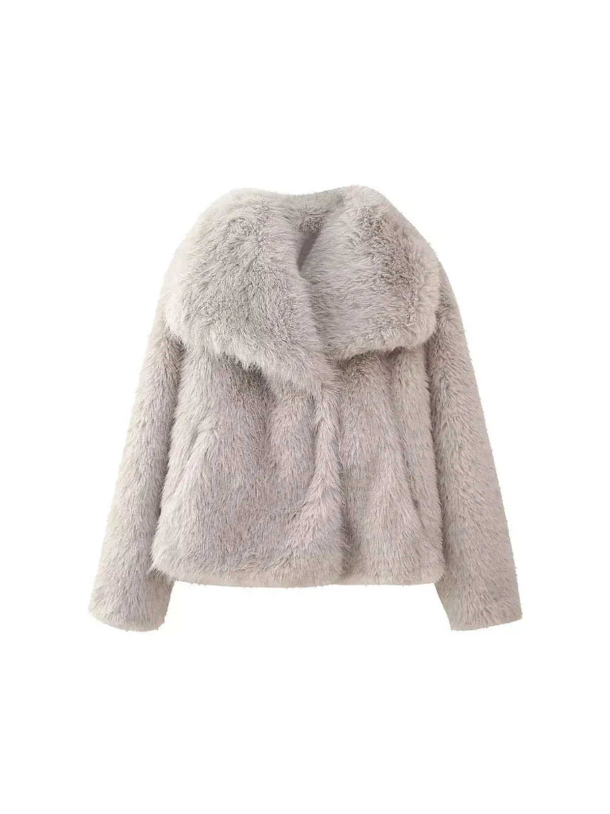 Solid Faux Fur Collar Jacket