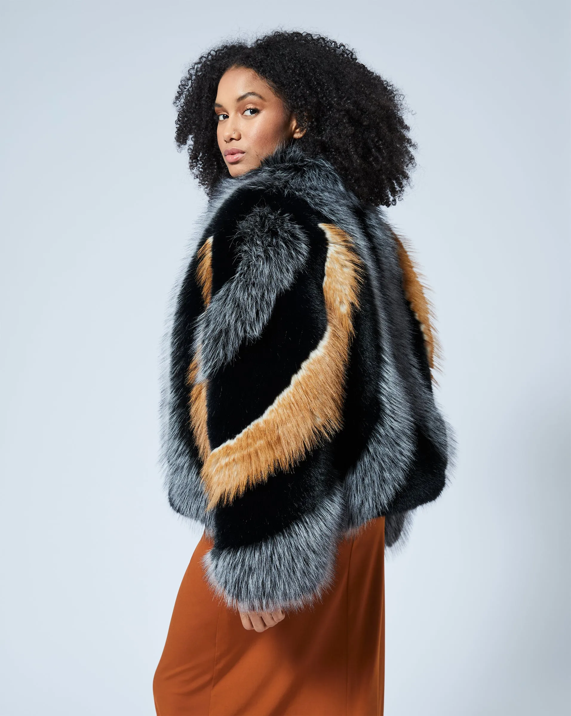 Statement Multi Panel Faux Fur Jacket