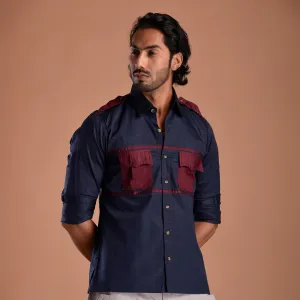 Stylish Navy-Blue Hunting Style Shirt