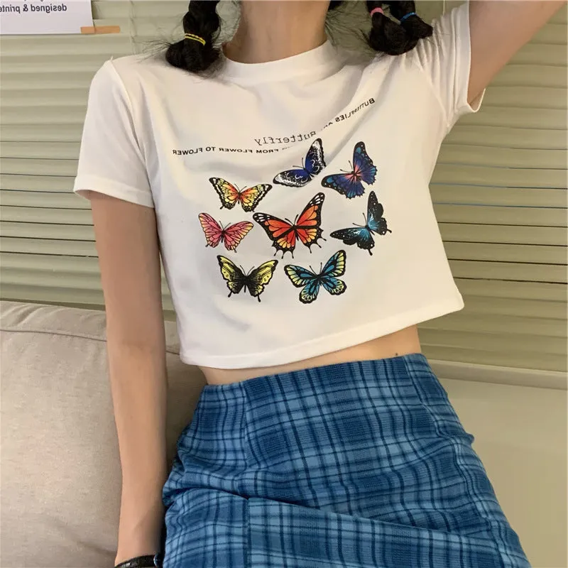 Summer White Short T-Shirt Women Sleeve INS Slimming Slim-Look Western Bare Belly Feminine Tops T-Shirt