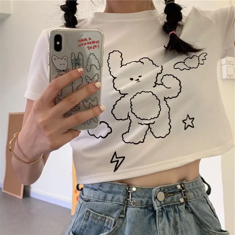 Summer White Short T-Shirt Women Sleeve INS Slimming Slim-Look Western Bare Belly Feminine Tops T-Shirt