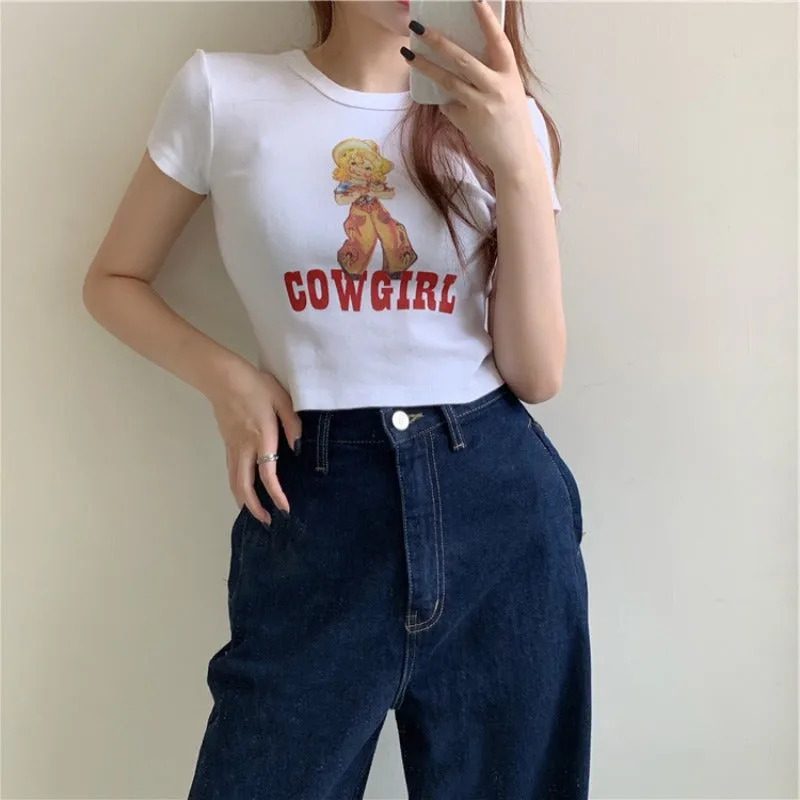 Summer White Short T-Shirt Women Sleeve INS Slimming Slim-Look Western Bare Belly Feminine Tops T-Shirt