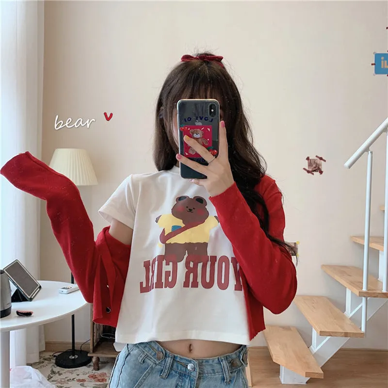 Summer White Short T-Shirt Women Sleeve INS Slimming Slim-Look Western Bare Belly Feminine Tops T-Shirt