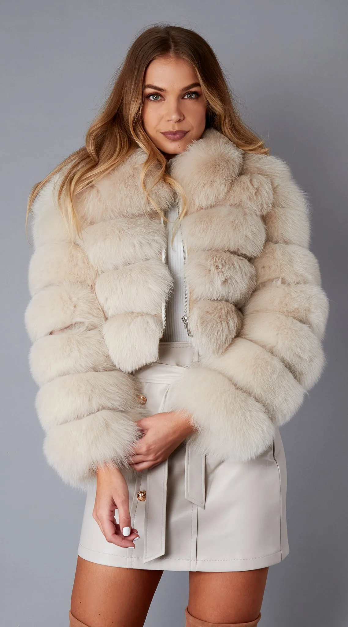 Supreme Luxy Cropped Fox Fur Coat - Buttermilk