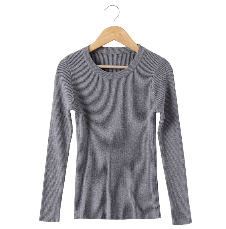 Sweater Korean Round-Neck Long Sleeved Knitted Tops Slimming All-Matching Western Innerwear