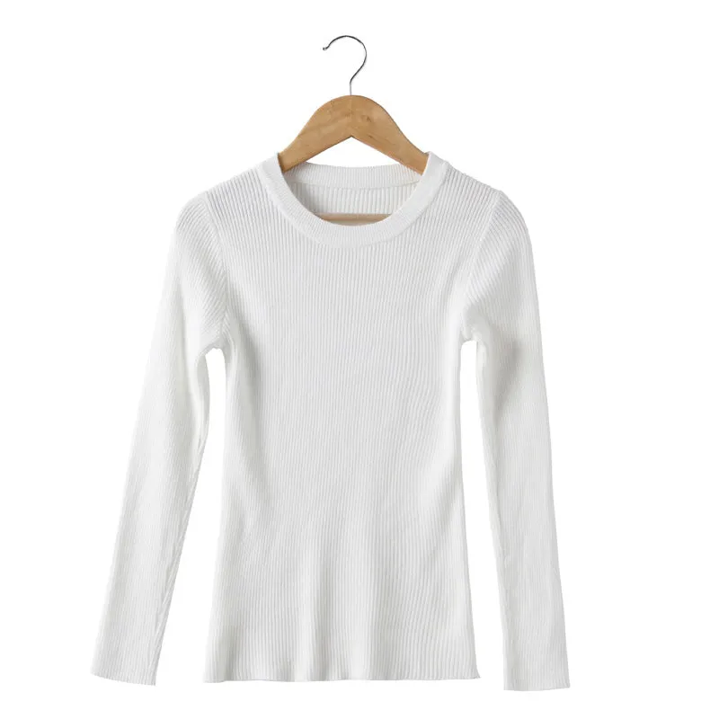 Sweater Korean Round-Neck Long Sleeved Knitted Tops Slimming All-Matching Western Innerwear