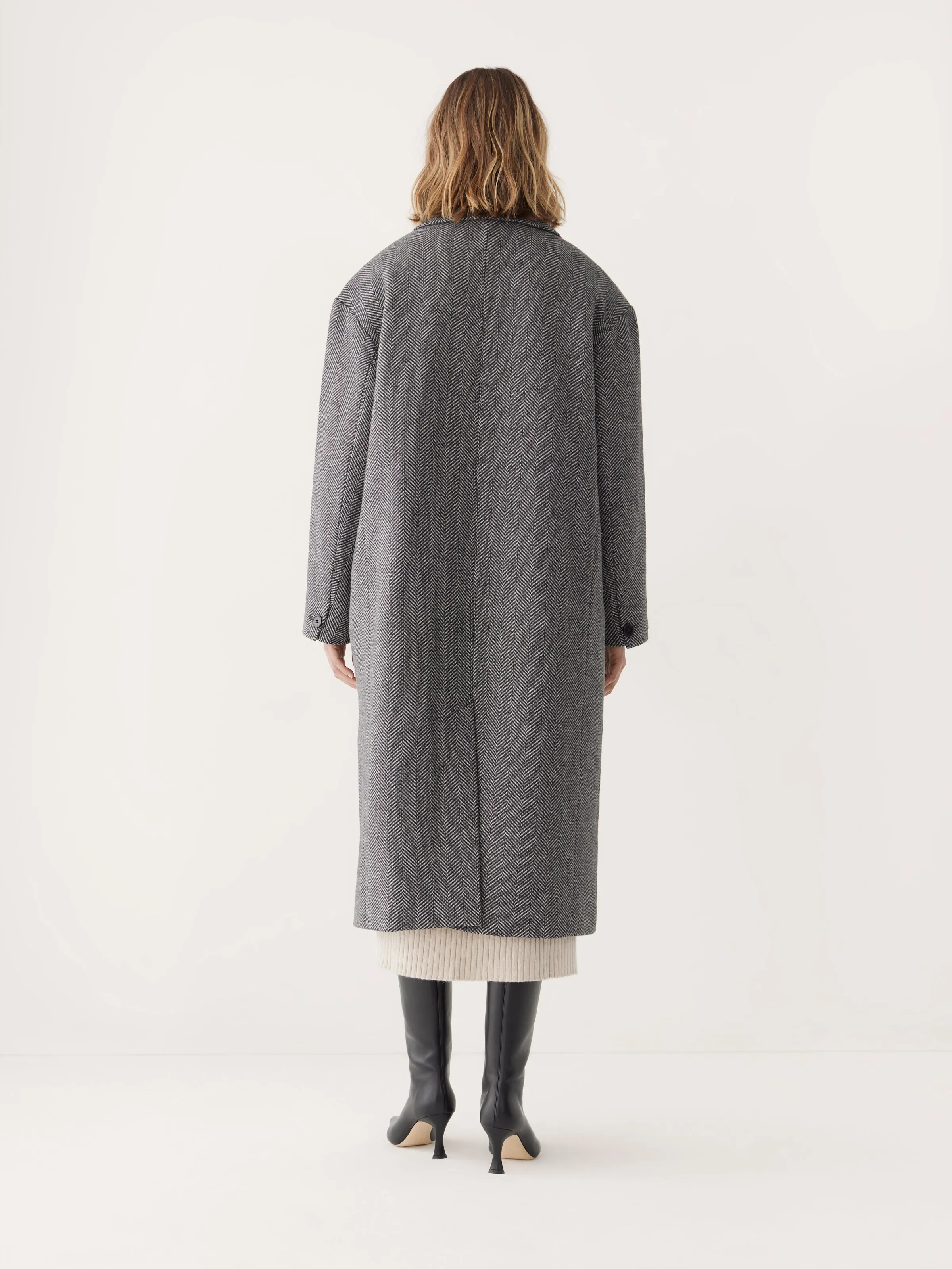 The Herringbone Recycled Wool Coat in Black