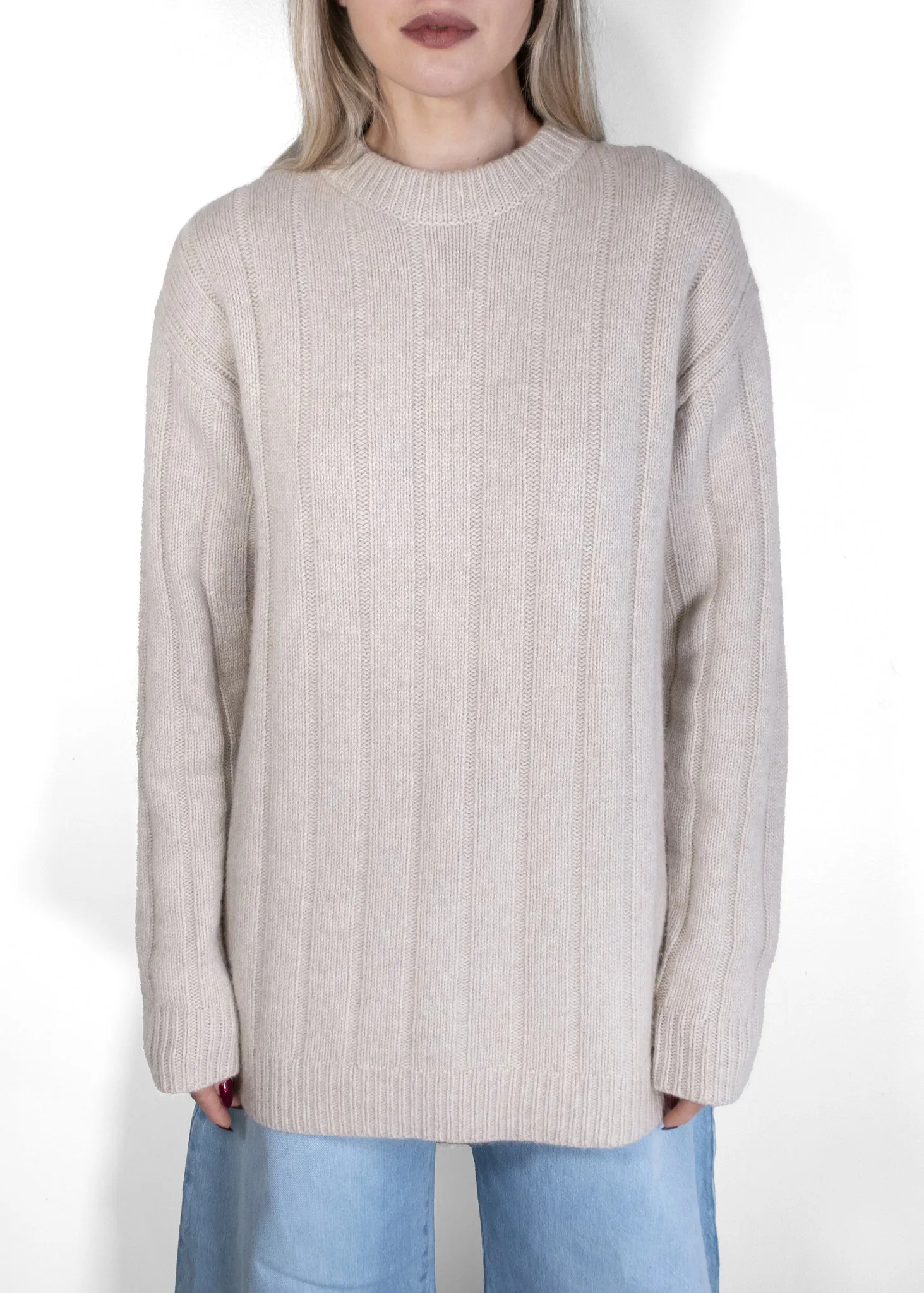 The Row Lilla Ribbed Beige Cashmere Jumper