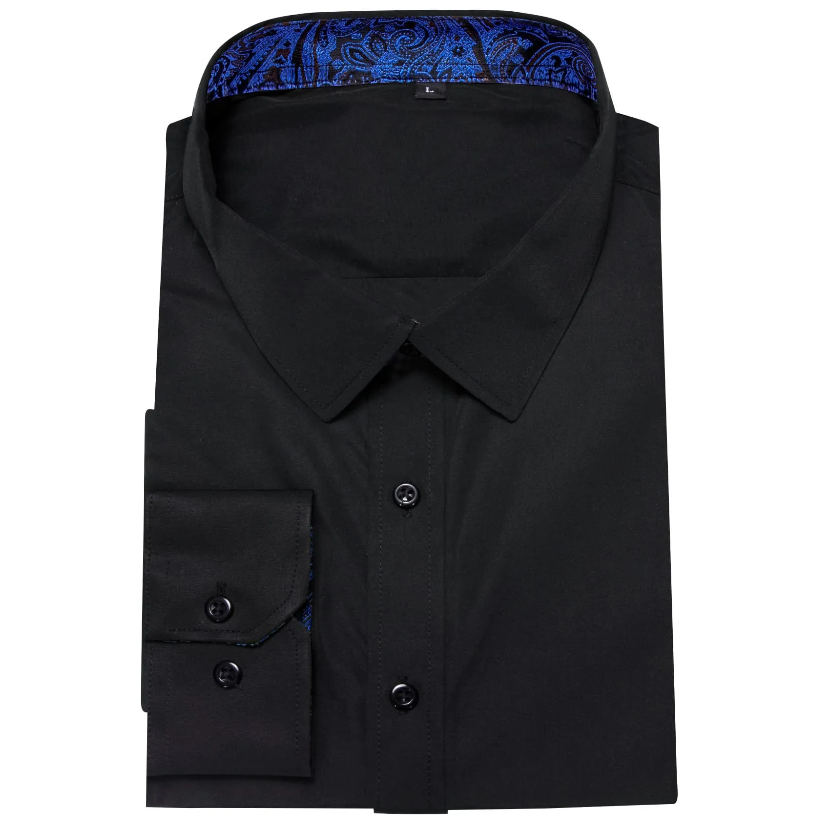 Ties2you Business Shirts Black Solid Splicing Blue Paisley Silk Mens Button Up Long Sleeve Shirts