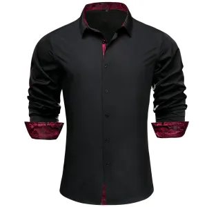 Ties2you Business Shirts Black Solid Splicing Paisley Button Up Long Sleeve Shirts for Men