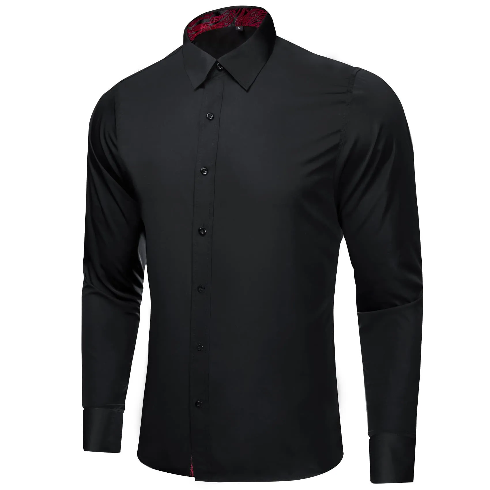 Ties2you Business Shirts Black Solid Splicing Paisley Button Up Long Sleeve Shirts for Men