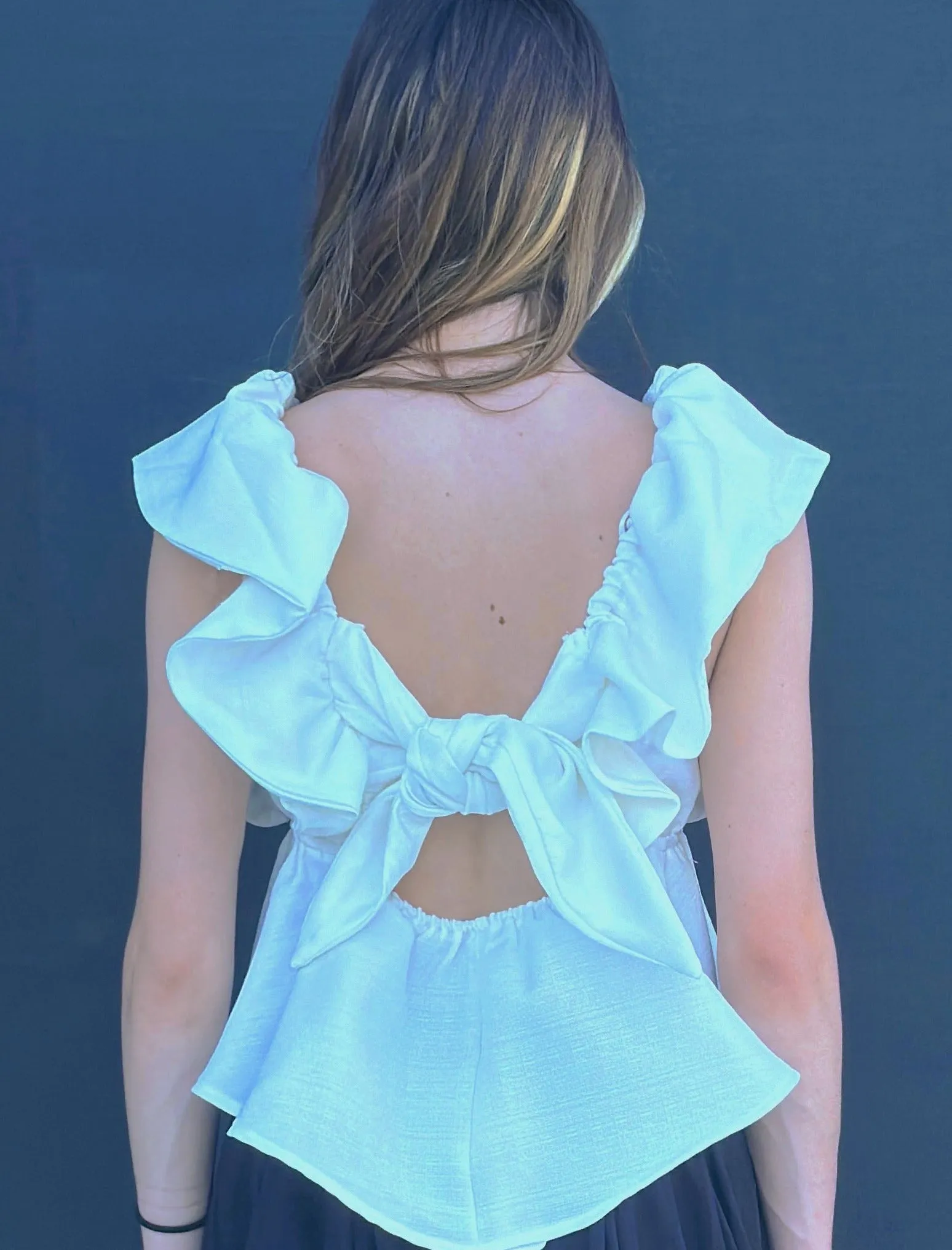 V-Neck Flutter Sleeve Peplum Top