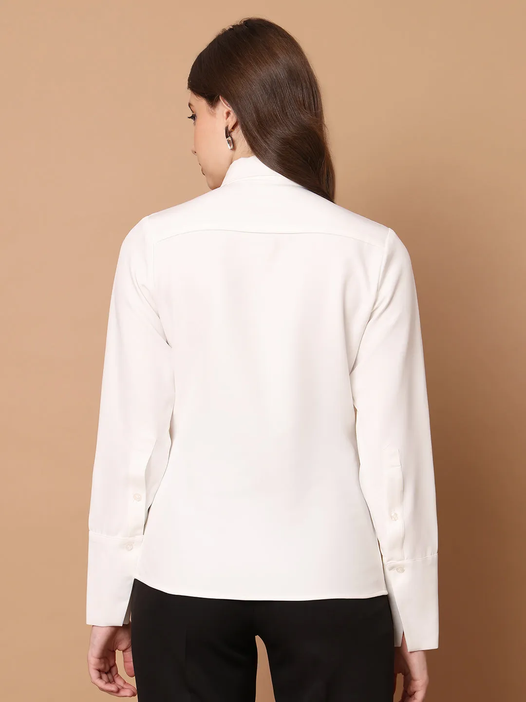 White Spandex Feminine Touch Tie Shirt