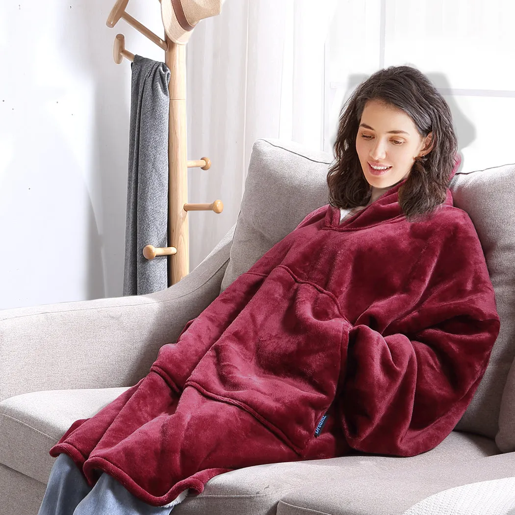 Winona Soft Blanket Plush Fleece Sherpa Hoodie Sweatshirt Huggle Pajamas - Burgundy