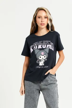 Women Black Kuromi Printed T-Shirt