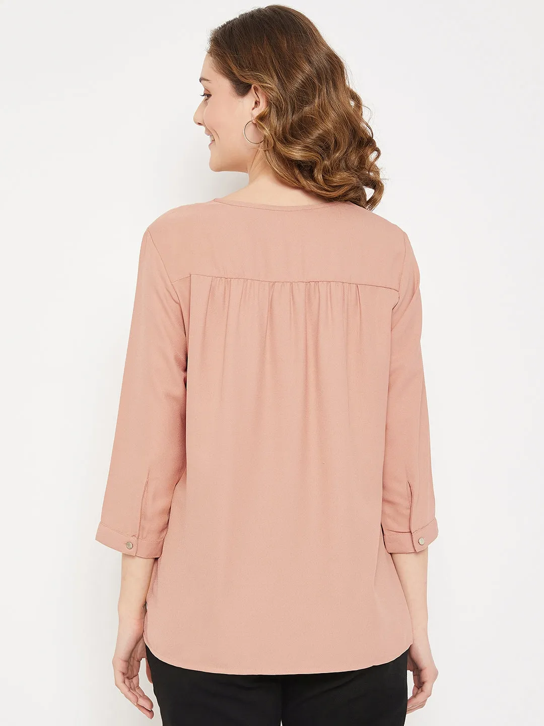 Women's Casual  Beige Solid Round neck Top