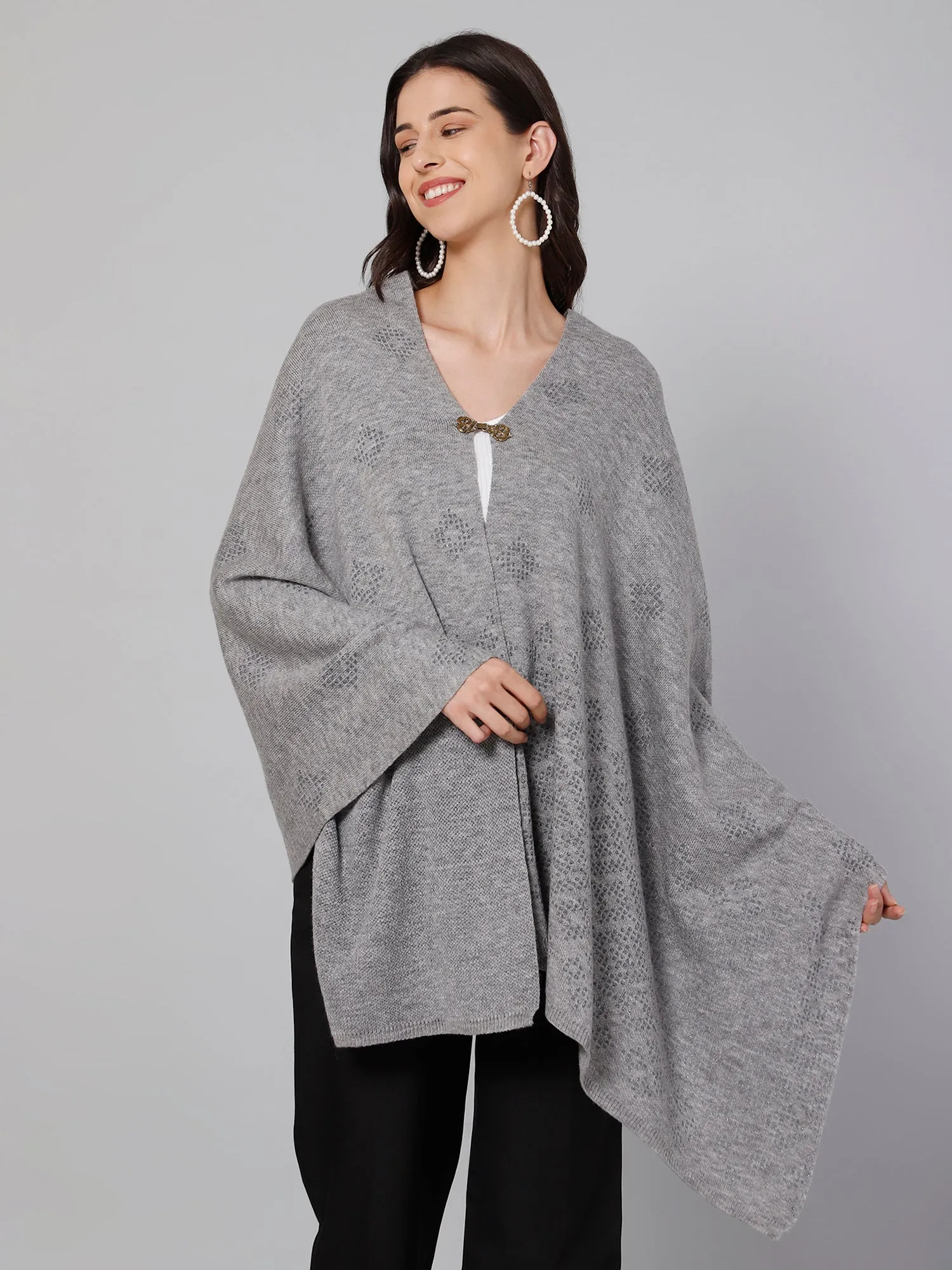 Women's Casual  Grey Melange Self design Jacquard  Stole