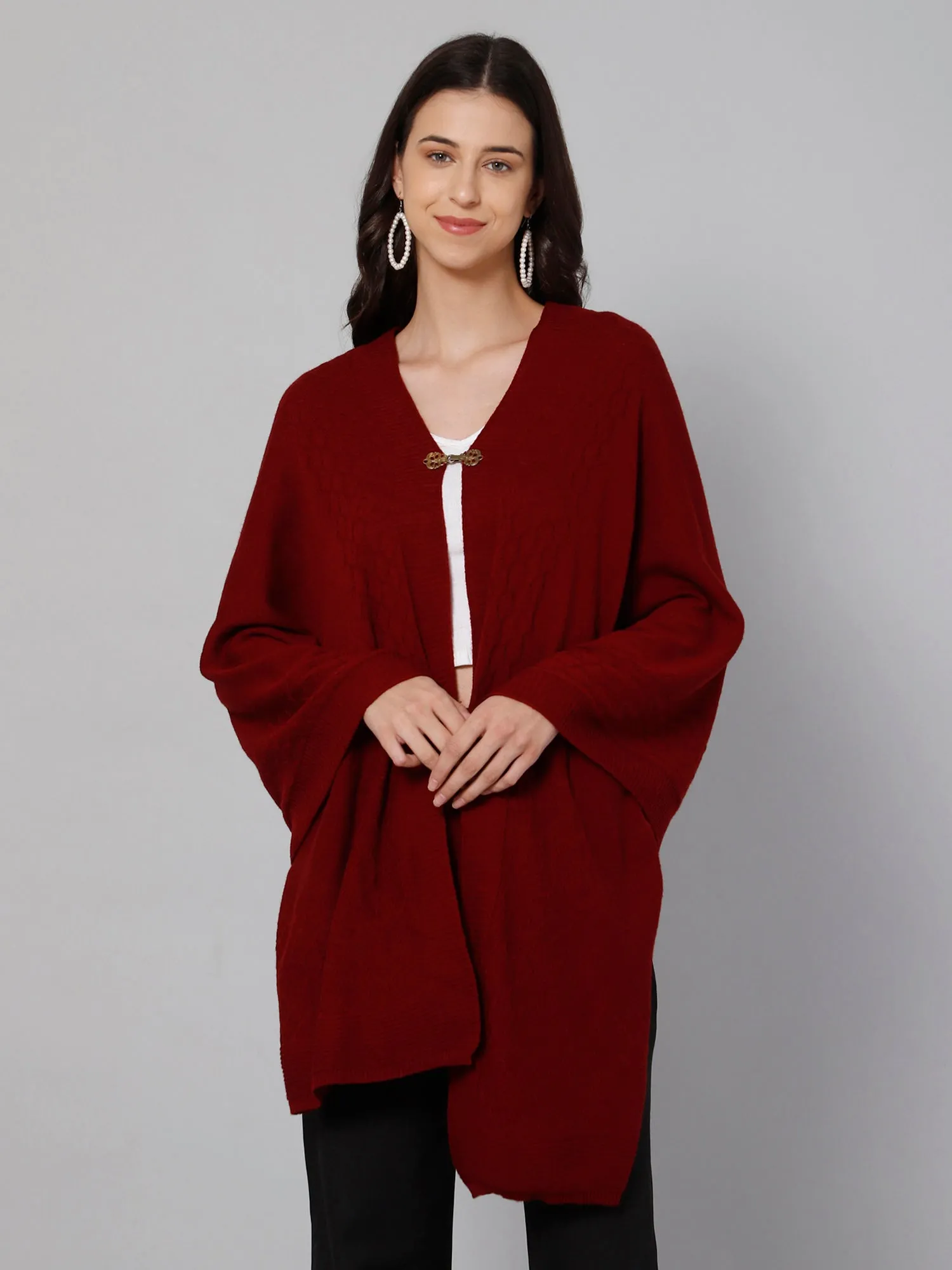 Women's Casual  Maroon Pointelle border  Stole