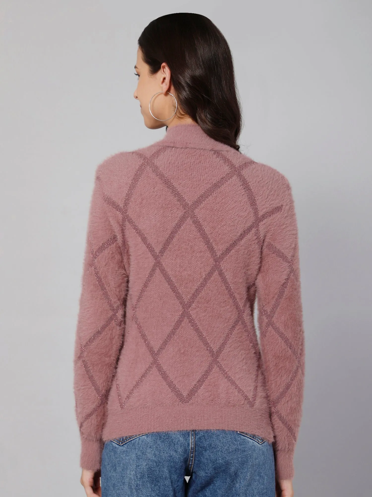 Women's Casual  Pink High neck Pullover Sweater