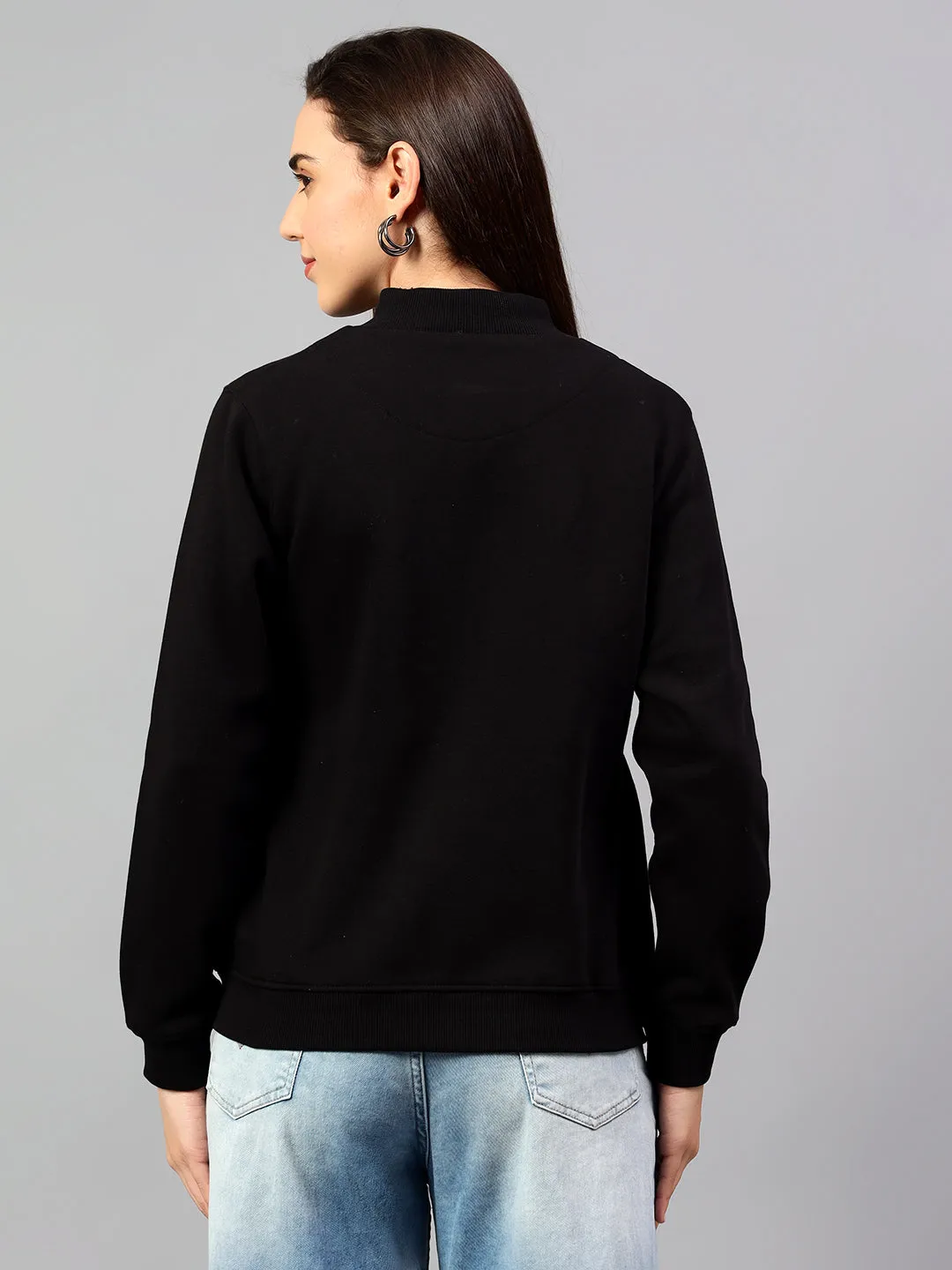 Women's Solid Black Full Sleeve Casual Sweater