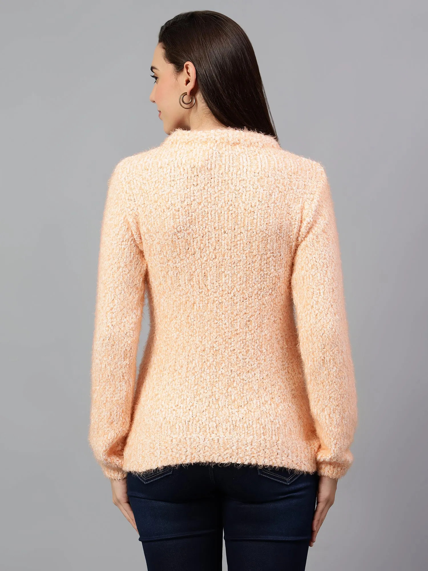 Women's Solid Orange Full Sleeve Casual Sweater