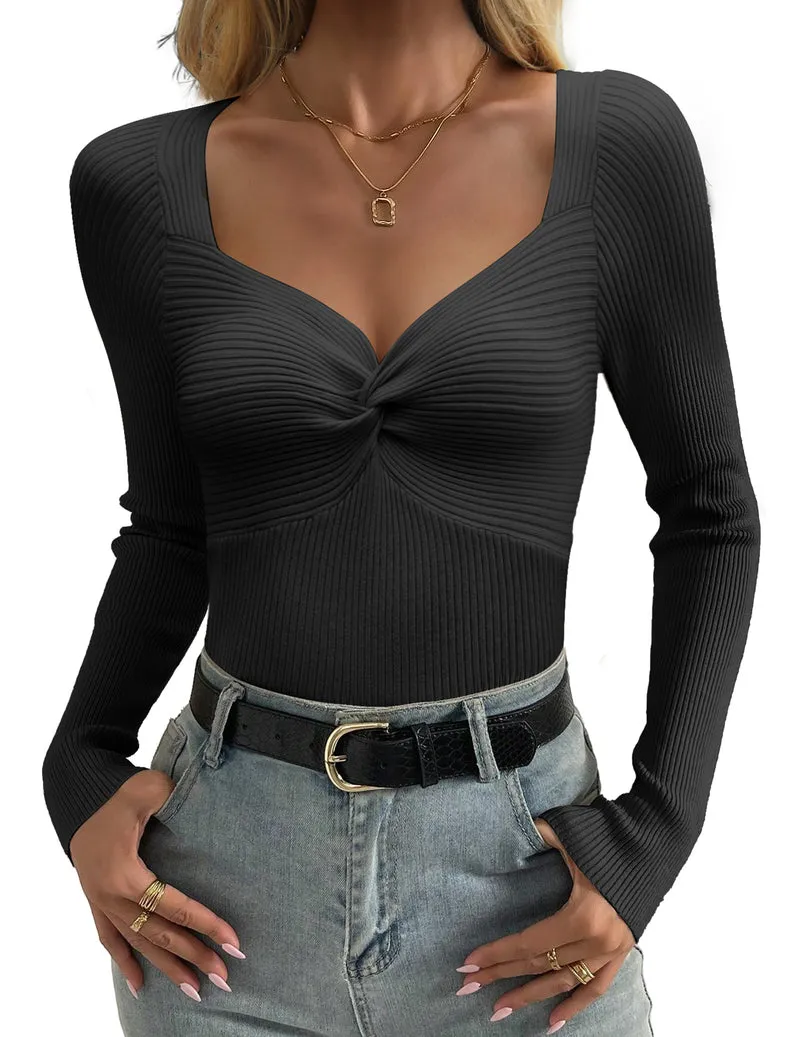 Zeagoo Sweaters for Women Long Sleeve V Neck Ribbed Knit Tops