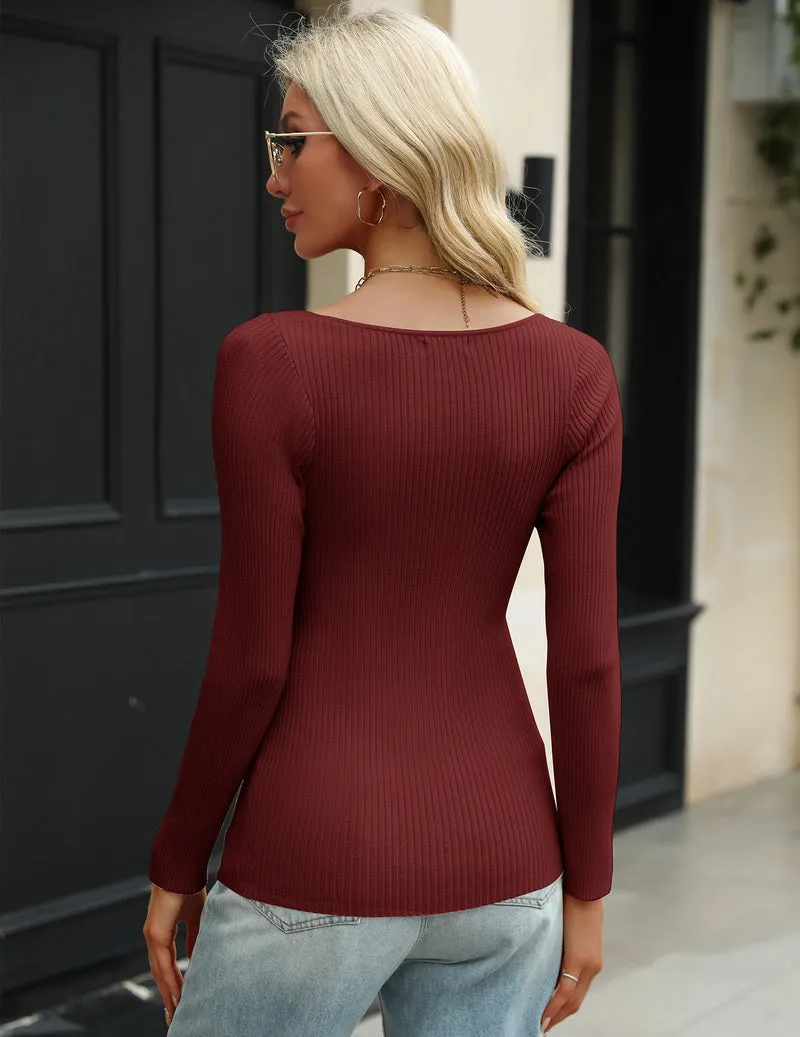 Zeagoo Sweaters for Women Long Sleeve V Neck Ribbed Knit Tops